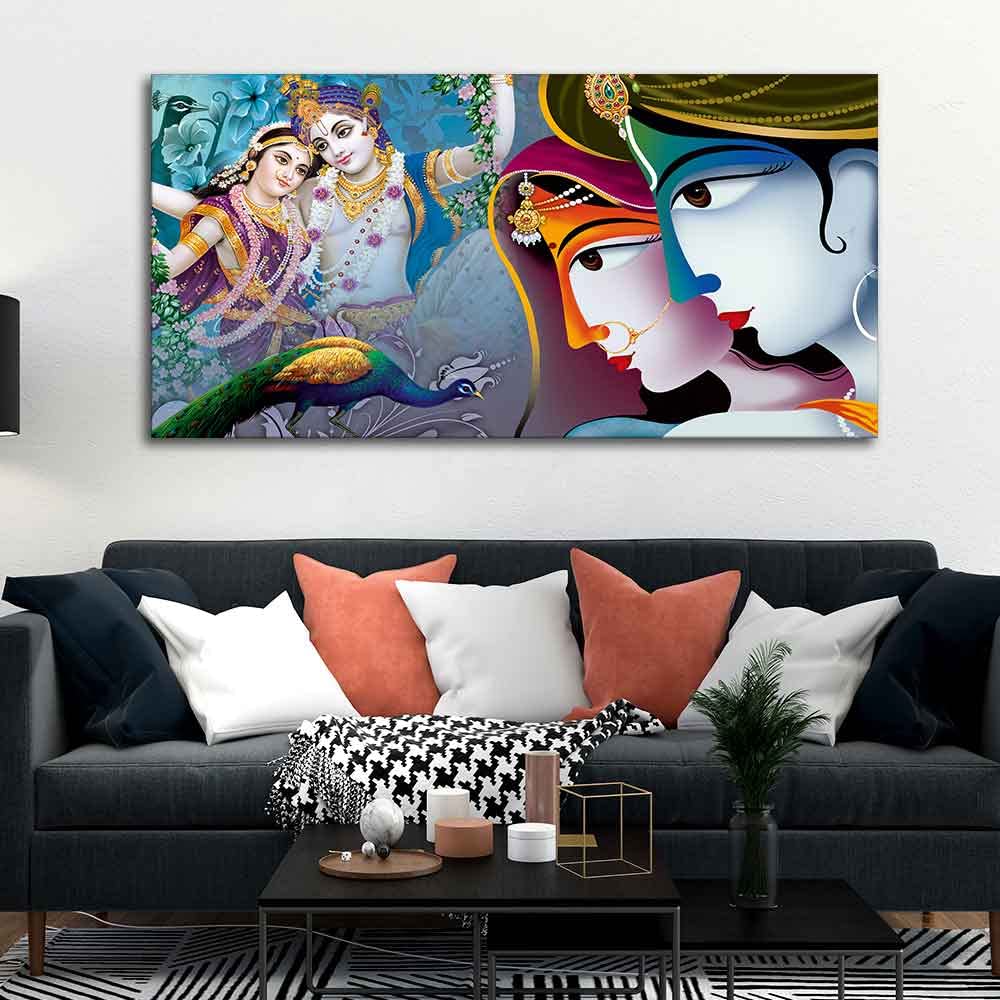VIBECRAFTS Canvas Paintings for Living Room Drawing Room Canvas Wall Painting of Indian Radha Krishna for Home|Office|Gift(PTVCH_2393)(48 x 24 Inches)