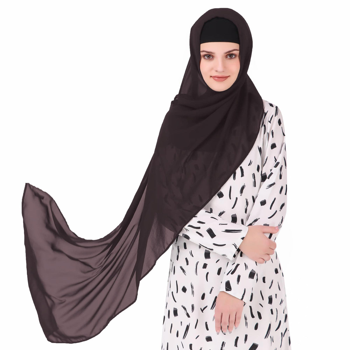 MyBatua Long Hijab in Breathable Soft Georgette large Head Wrap, Wholesale Price, 1pc Scarf HJ-020 (50x180 cm, Chocolate Brown)