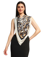 Ravaiyaa - Attitude is everything Women's Crepe Silk Digital Print Large Square Scarf Breathable Lightweight Neckerchief Printed Headscarf 40 x 40 Inch (Beige Leopard)
