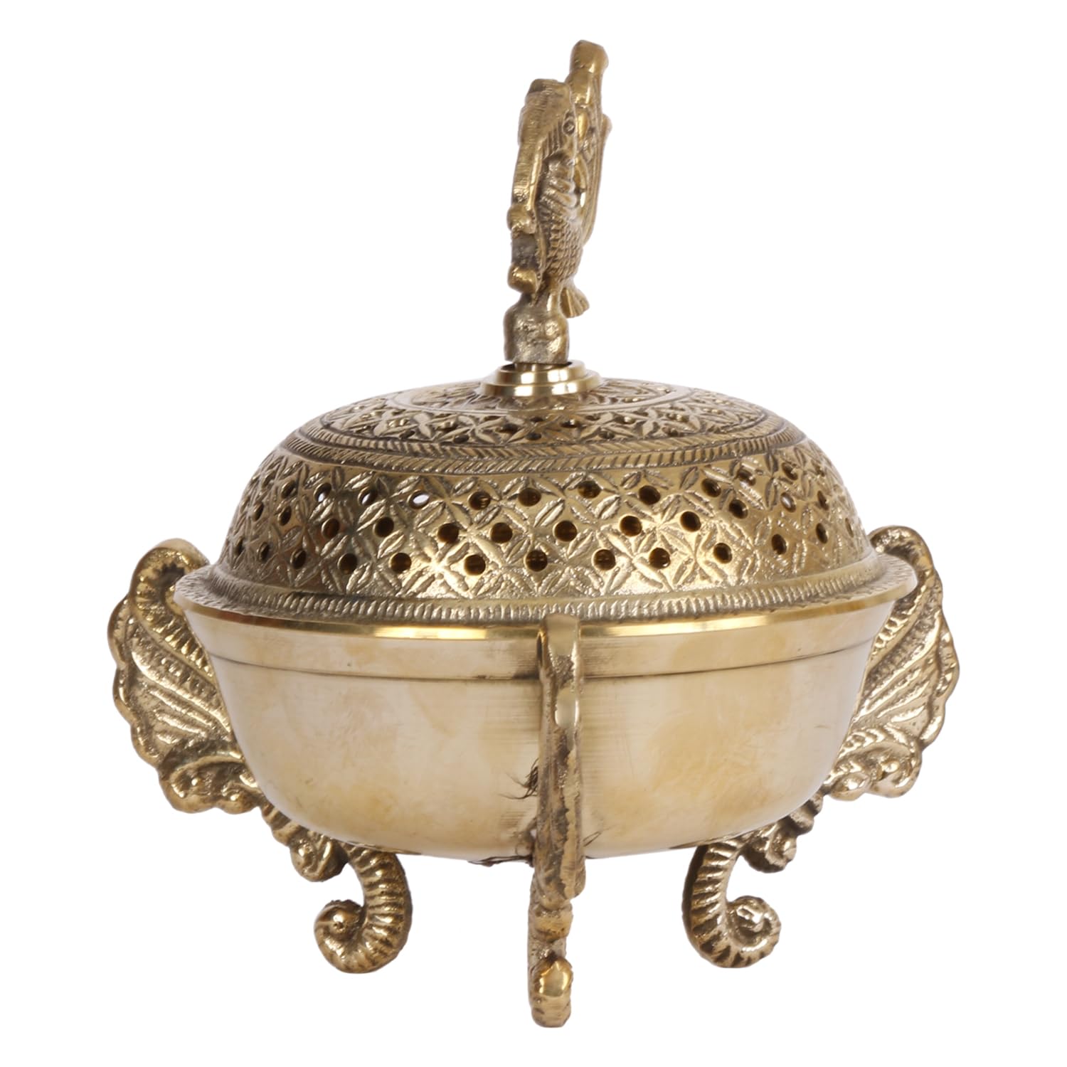 Artvarko™ Brass Peacock Incense Loban Holder Dhuna Charkol Dhoop Dani Aarti Loban Burner Purifying with Stand for Home Office Temple God Puja (6x6x6.5 Inches)
