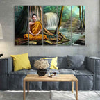 VIBECRAFTS Wall Painting of Buddha with Nature Background Set of Five For Home|Office|Living Room|Gift (PTVC5Pcs4_8614)