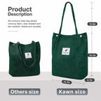 Kawn Women Corduroy Western Tote Bag Canvas Shoulder Cord Purse Reusable Shopping Bag Grocery Bag Large Capacity Washable Handbag Girls Shoulder Bag With Inner Pocket For Daily Use Work Travel (Green)