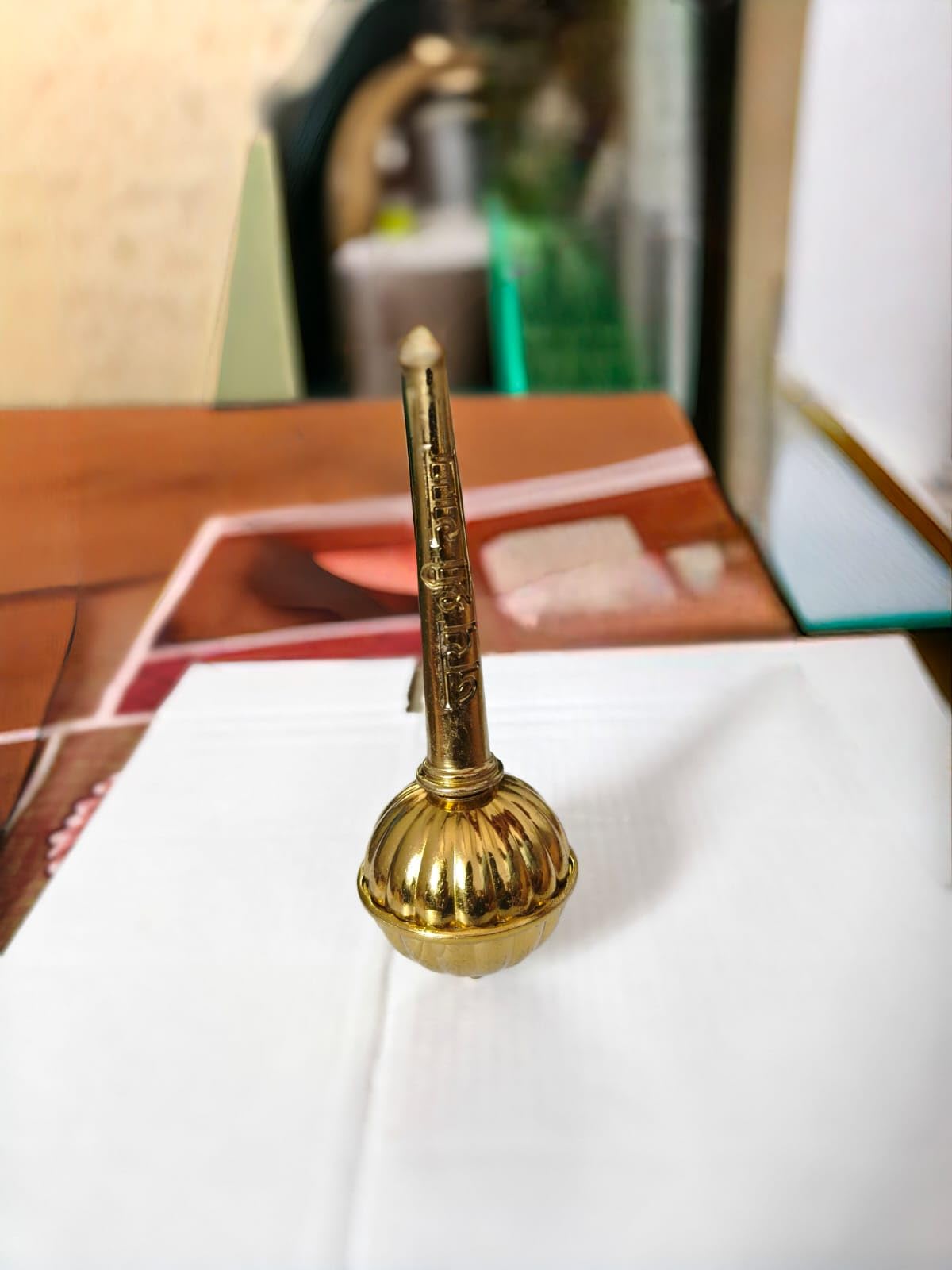 Decorative Brass Hanuman Gada, Religious Mace Replica, Gold Finish
