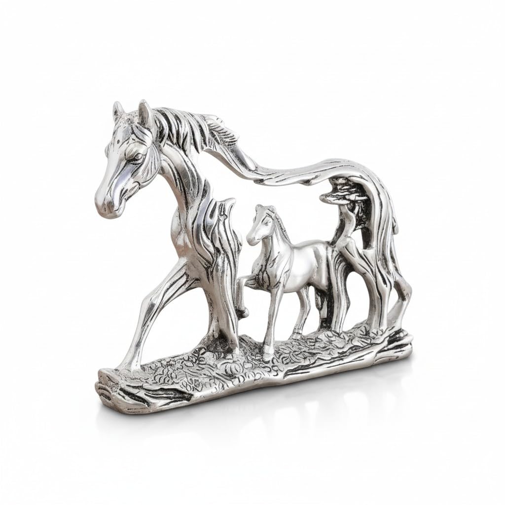KridayKraft Golden Elegant Metal Horse Family Showpiece Metal Statue for Wealth, Income and Bright Future & Feng Shui & Vastu Decorative Desk & Living Room Décor, Ideal Gift for Horse Lovers