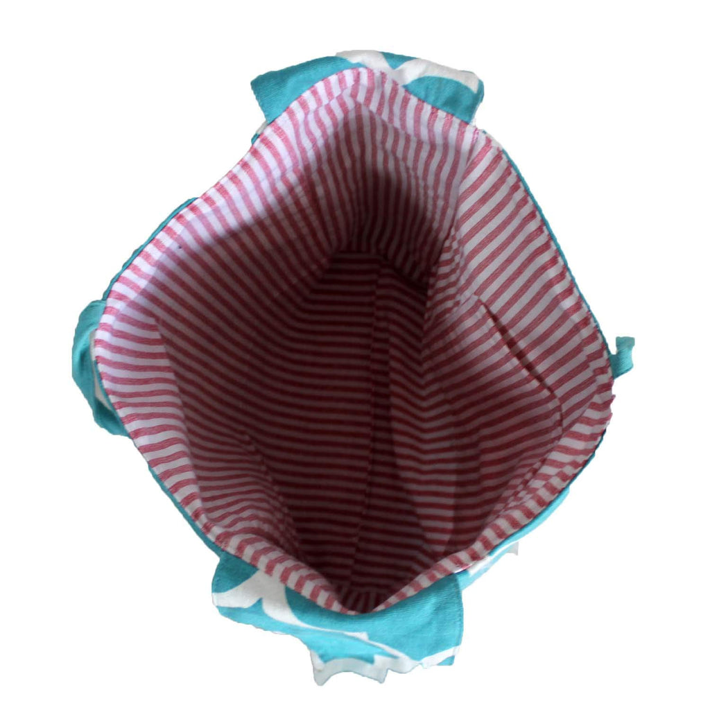 Dekor World 1 Piece Cotton Aqua Ogee Printed Jhola Bag (Aqua; 28x35x12 cm or 11x15x4 Inches; Pack of 1 Piece) for Girl, Boy, Men and Women