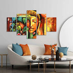 VIBECRAFTS Divine Gautama Buddha Face Premium Frame Wall Painting of Five Pieces For Home|Office|Living Room|Gift (PTVC5Pcs1_5548)