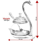 KridayKraft Aluminium swan Duck with Transparent Glass Bowl Set with Spoon and lid (11 x 15 x 11 cm, Silver)