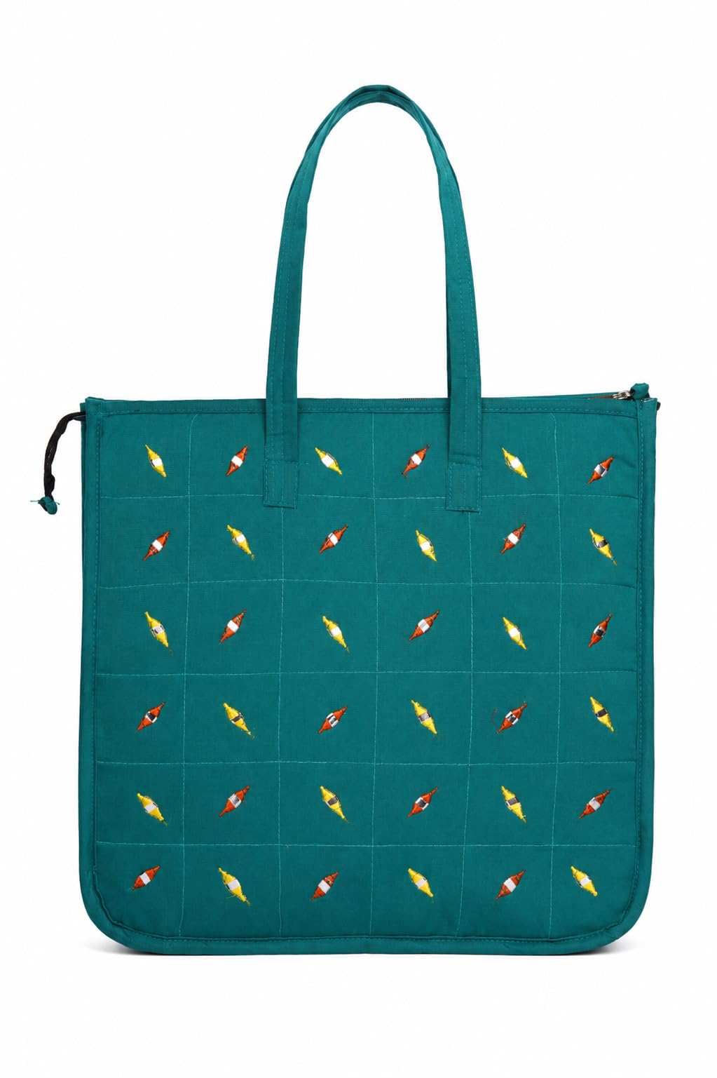 Vaishnavi Creations Solapur | Embroidered Cotton Tote Bag for Women | Spacious Handbag | Eco-Friendly Shoulder Bag for Office, Shopping & Daily Use | Teal-Green
