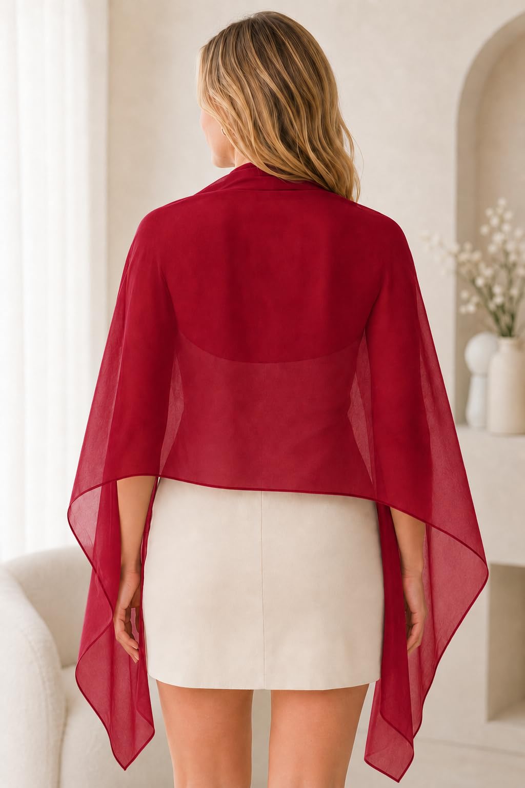 YOUR SMILE for Women Lightweight Breathable Solid Color Soft Chiffon Long Fashion Scarves Sun-proof Shawls Wrap, Wine Red, 27''x70''