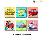 Artvibes Vehicle Wooden Jigsaw Puzzle Games for Children & Kids | Jigsaw Puzzles for Kids Age 2-5 | 4 Pieces Puzzle | Toddler's Wooden Puzzles (PZ_504N), Set of 6