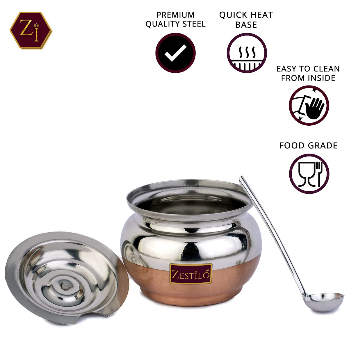 ZESTILO Ghee container with spoon, ghee container, ghee pot, oil dispenser for kitchen, ghee pot steel Oil Dispenser, copper bottom Finish 280 ml