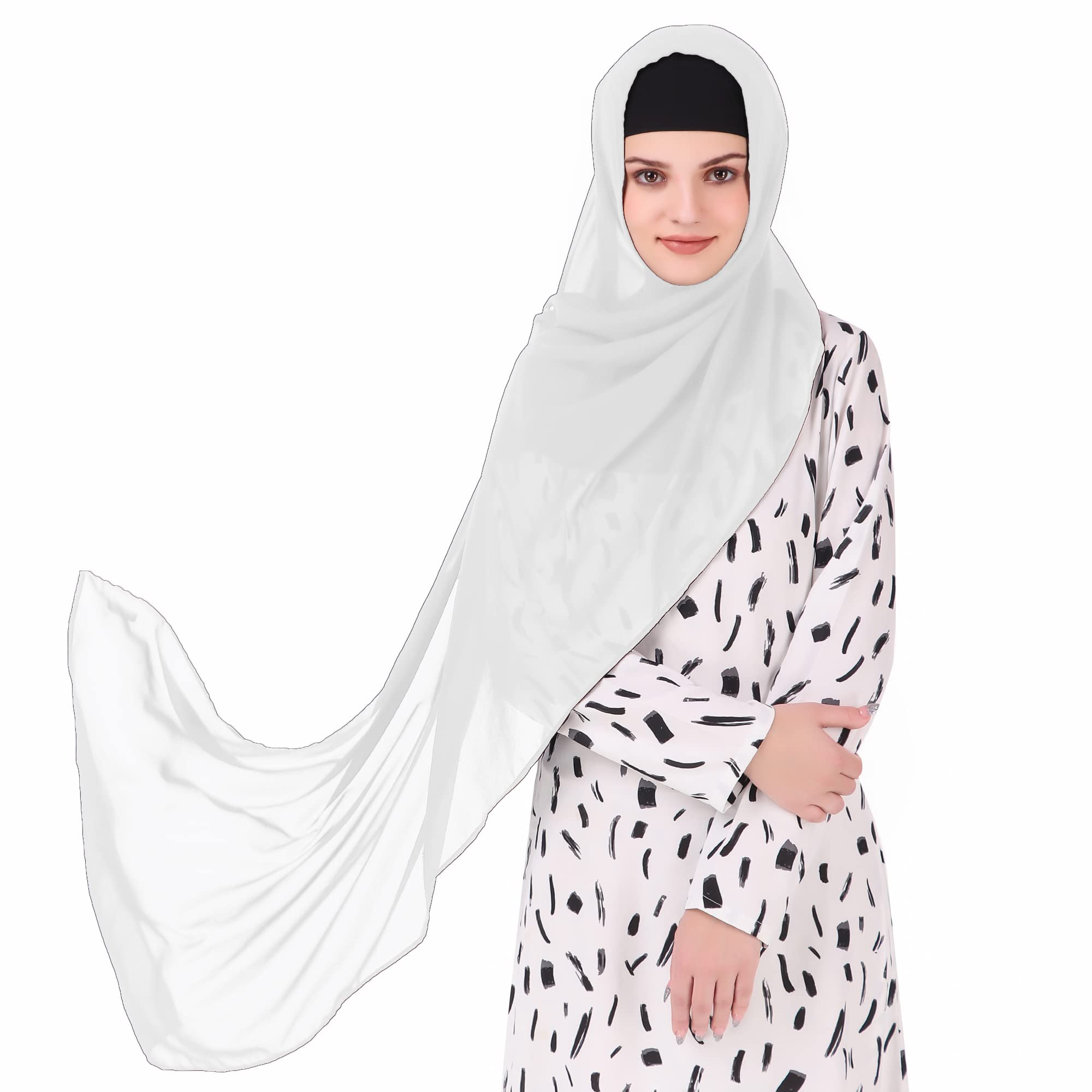 MyBatua Long Hijab in Breathable Soft Georgette large Head Wrap, Wholesale Price, 1pc Scarf HJ-020 (50x180 cm, White)