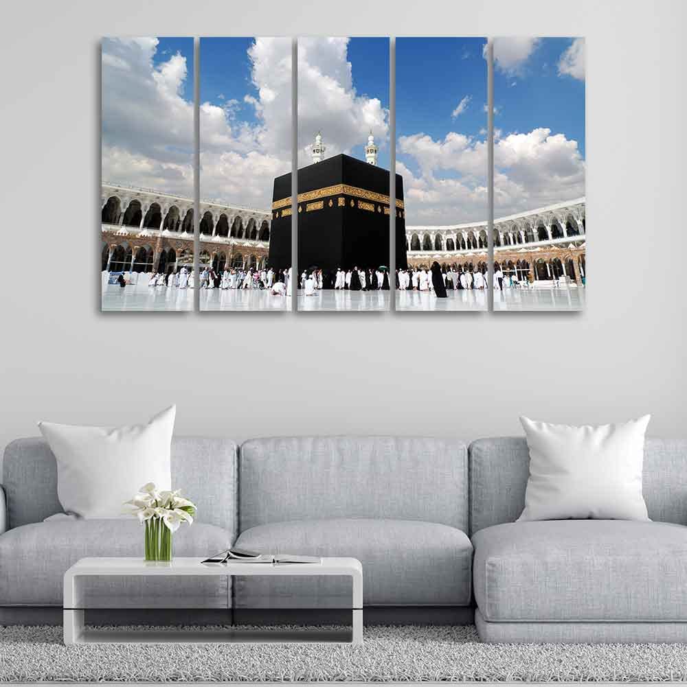 VIBECRAFTS Masjid Al Haram Wall Painting of Five Pieces Set For Home|Office|Living Room|Gift (PTVC5Pcs4_8585)