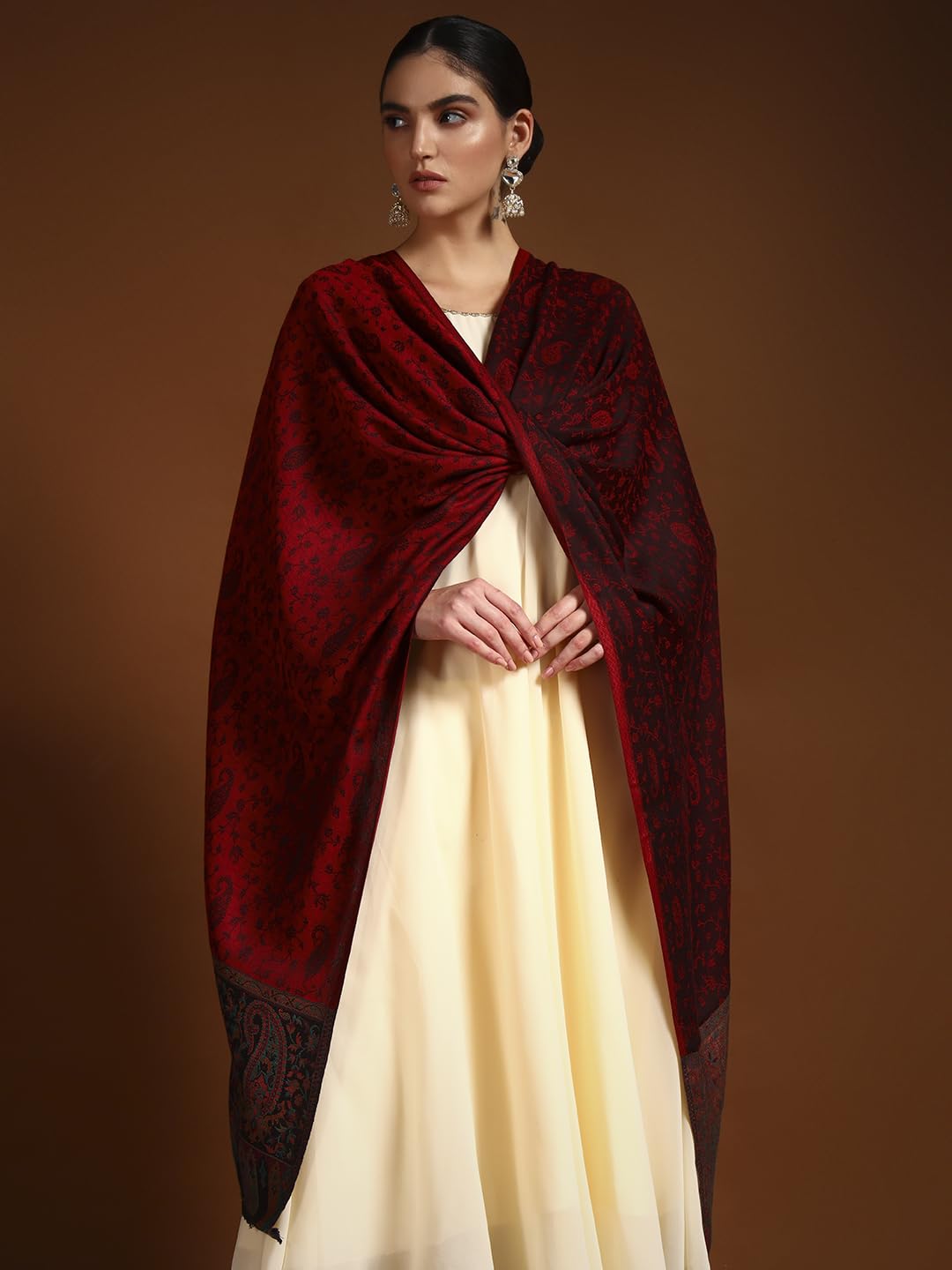 Pashmoda Women Gulpari Kaani Stole, Authentic Kashmiri Luxury Pashmina Style Shawl, Stole, (Size 28x80 Inches, Maroon Color) MAVST06