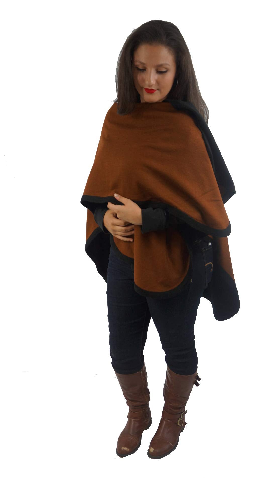 Cashmere Pashmina Group Women's Black and Chocolate Reversible Four Ply Wool Cape Coat, One Size