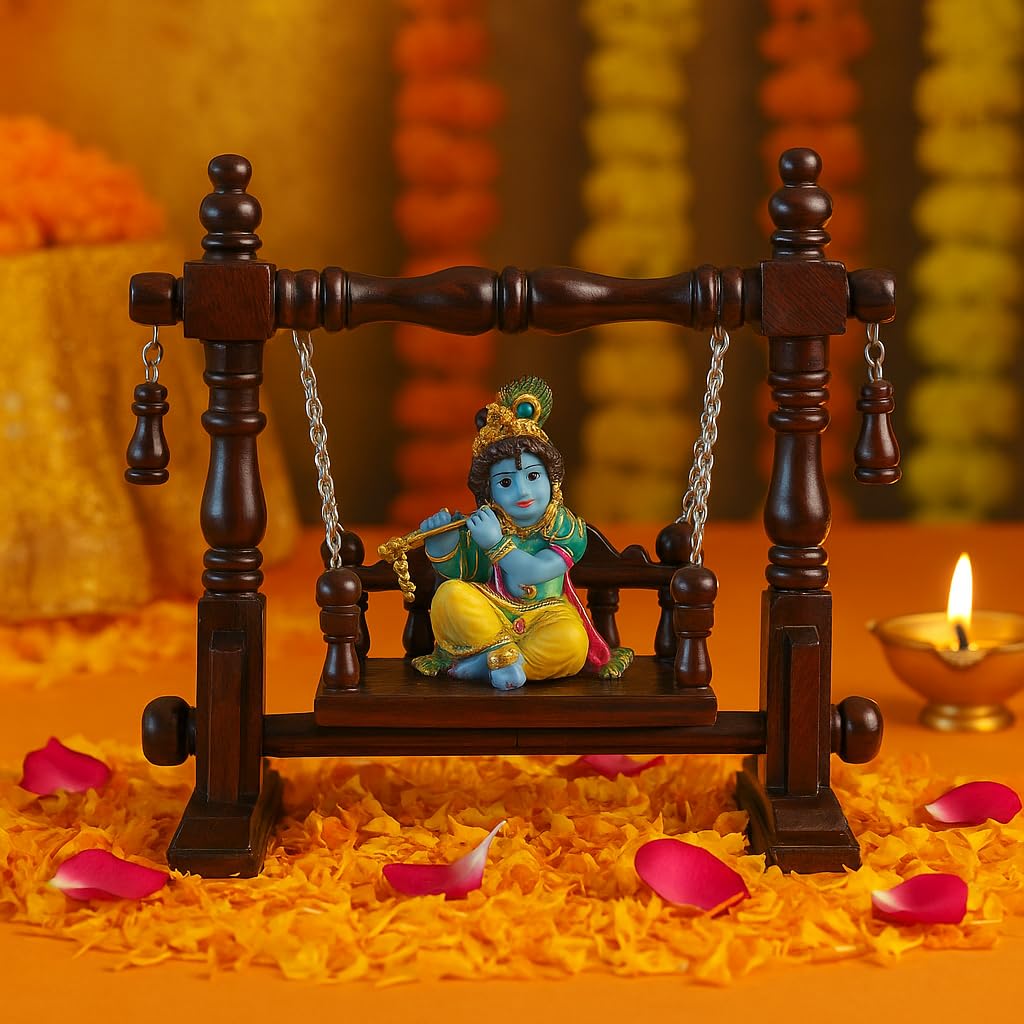 Soulveda Kraftz Handcrafted White Rosewood Jhoola/Jhula for Krishna Janmashtami/Bal Gopal/Ladoo Gopal/Kaanha/Hindola Celebrations