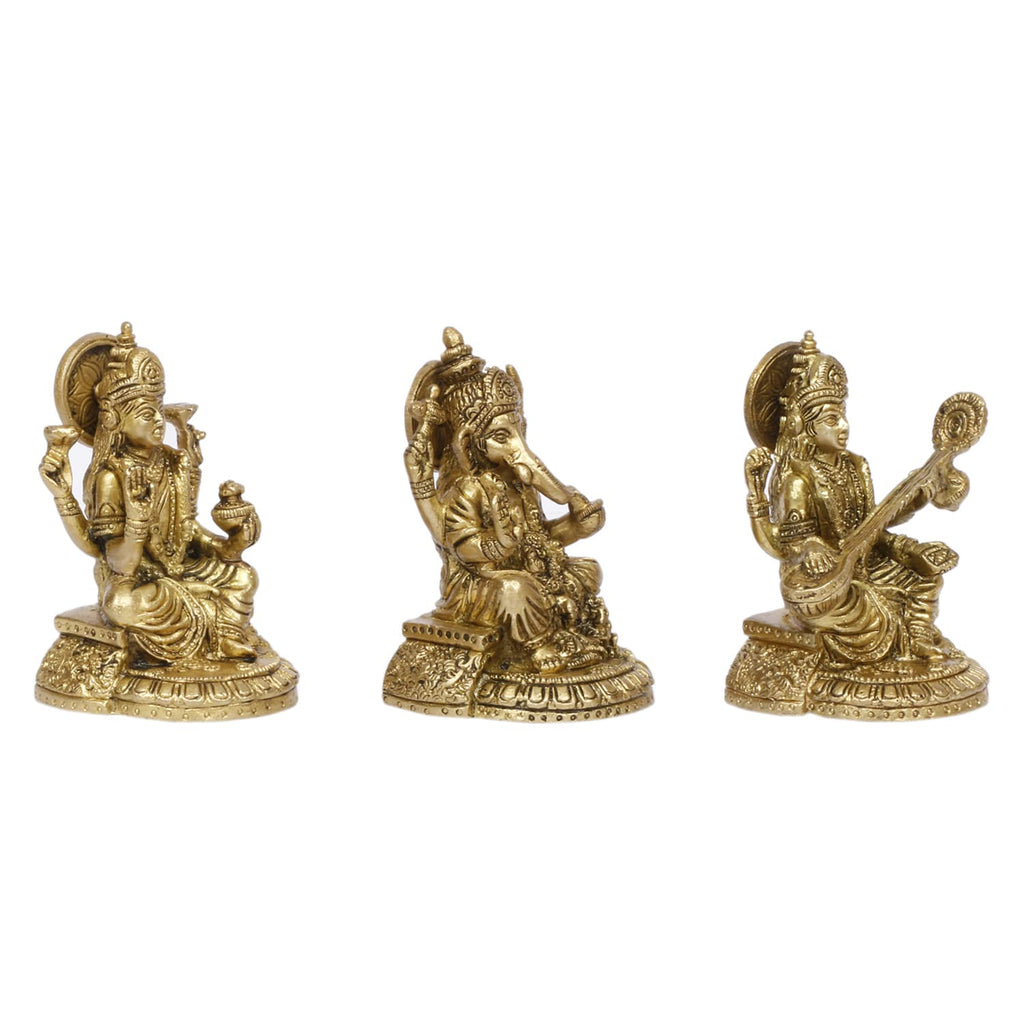 ARTVARKO Brass Laxmi Ganesha Saraswati Idol Statue Spiritual Sculpture Puja Vastu Showpiece Religious Murti Pooja Gift and Home Décor.
