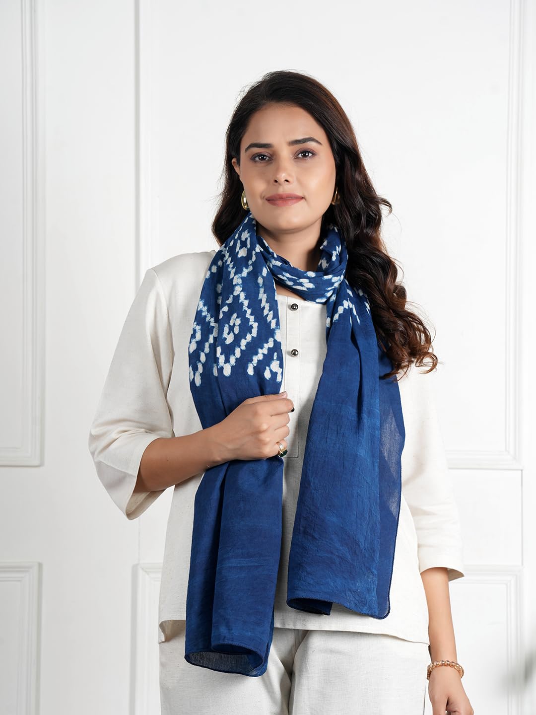 RAI SAHAB Fancy Scarf Lightweight & Comfortable for All Seasons(ST-68BLUE10)