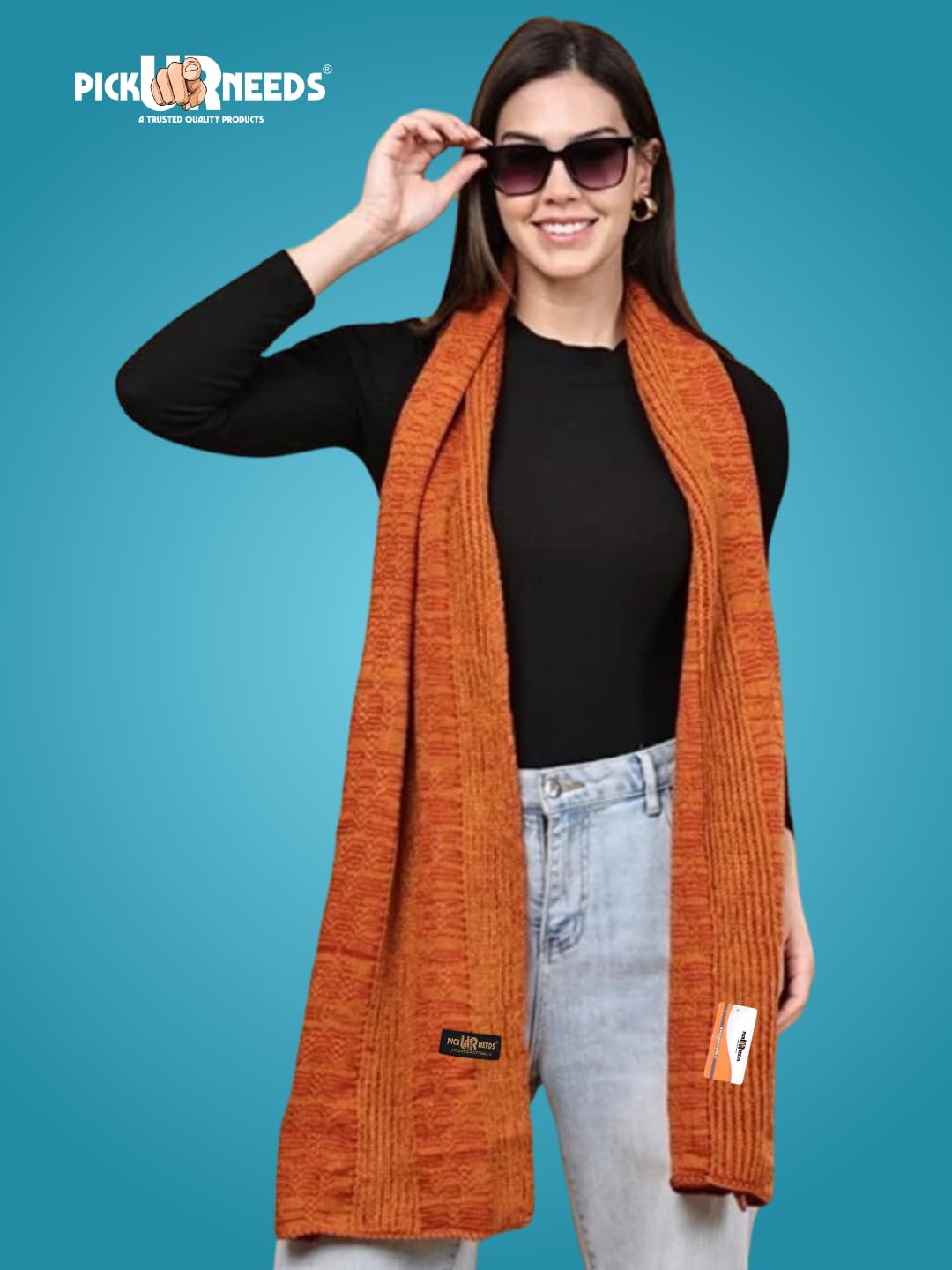 Pick Ur Needs Women’s Knitted Winter Scarf – Soft, Warm & Stylish Casual Long Muffler Stole for Girls (Orange)