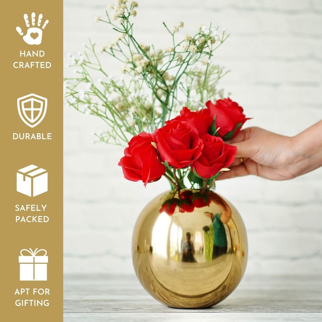BEHOMA Metal Ball Round Metal Vase for, Gold