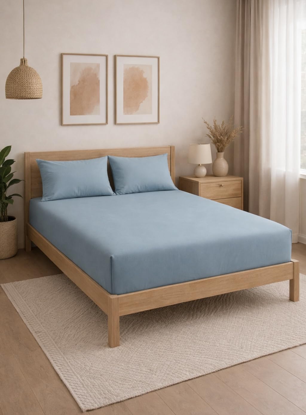 THE HOME STYLE Solid Cotton Feel Pillow Covers (18 x 28 inches, Set of 2 Pcs) | 300 TC | Super Soft & Smooth (Denim)