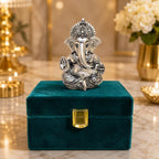 Gold Art India Lord Ganesha 999 Silver Plated Idol | Antique Matte Finish | Premium Velvet Gift Box | Ganesh Murti for Car Dashboard, Home Temple, Office Desk | Luxury Spiritual Gift for Housewarming