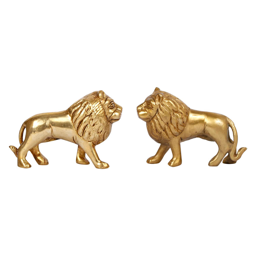 ARTVARKO Brass Lion Pair Statues 4 Inch Pack of 2 | Vastu & Feng Shui Lion Showpieces for Home, Office, Study Table & Entrance | Brass Decorative Lion Figurines for Protection, Prosperity & Home Décor