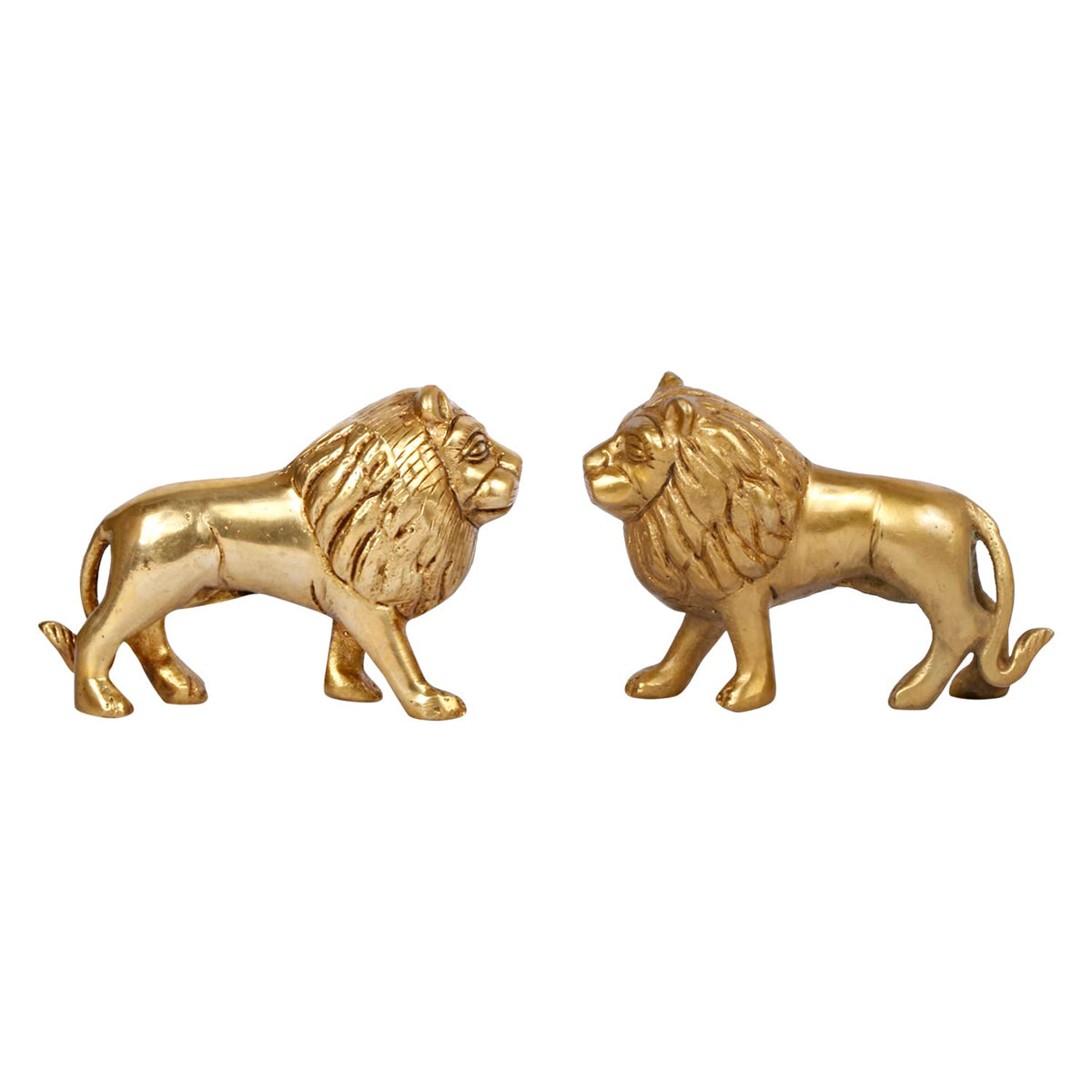 ARTVARKO Brass Lion Pair Statues 4 Inch Pack of 2 | Vastu & Feng Shui Lion Showpieces for Home, Office, Study Table & Entrance | Brass Decorative Lion Figurines for Protection, Prosperity & Home Décor