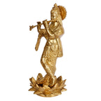 ARTVARKO Brass Krishna Statue Standing on Lotus Playing Flute God Religious Idol Figurine Home Decor Gold Color 11 Inches