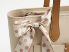 PAVILONN Women Tote Bag PU Leather Handbag Beige | Ladies Shoulder Bag for Women Office College | Large Designer Handbag with Bow Detail, Stylish Daily Use Fashion Bag