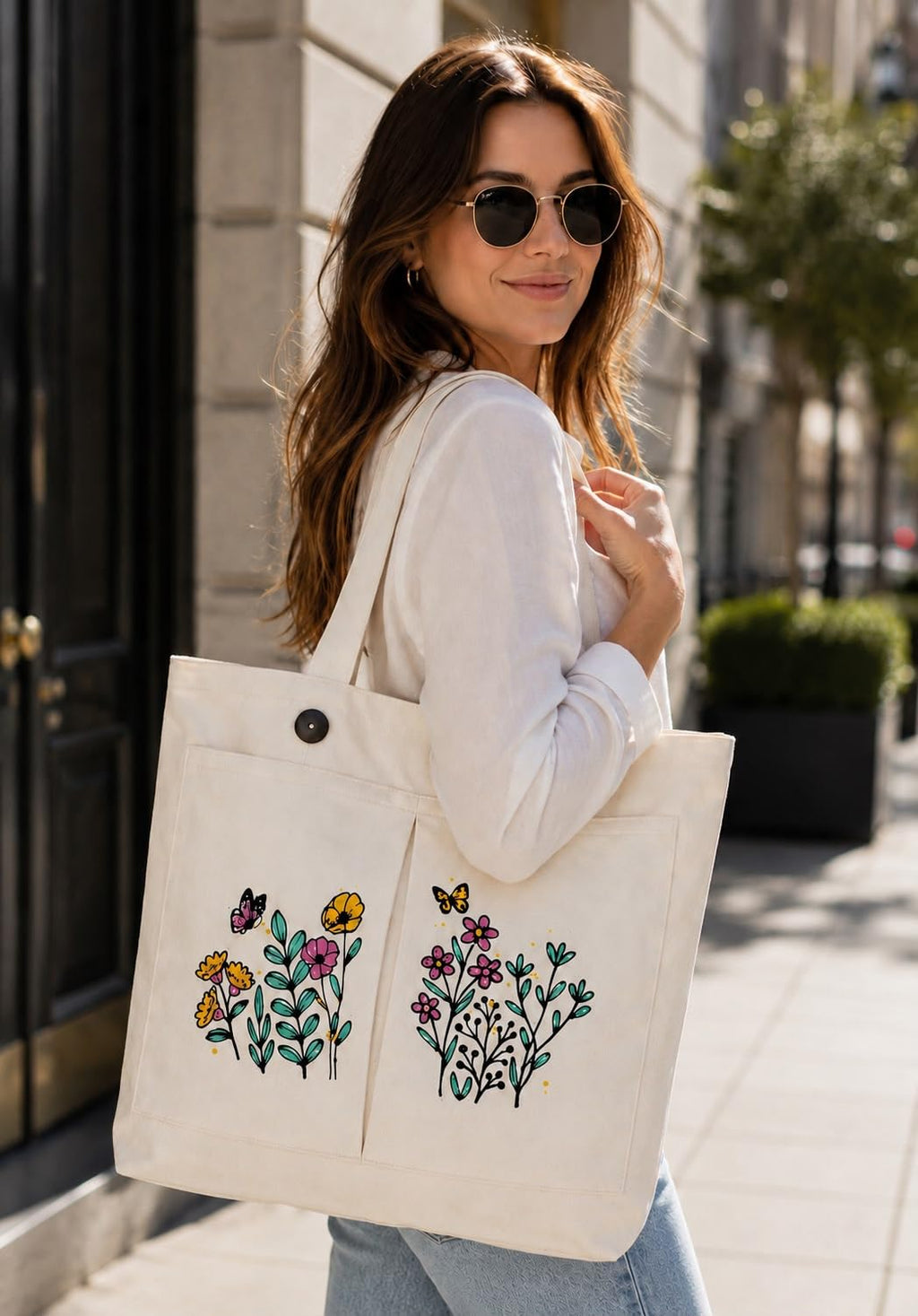 Supadaa Large Canvas Tote Bag For Women With Zipper Premium Cotton Shoulder Handbag Reusable Shopping Office College Travel Beach Grocery Bag (Pocket)