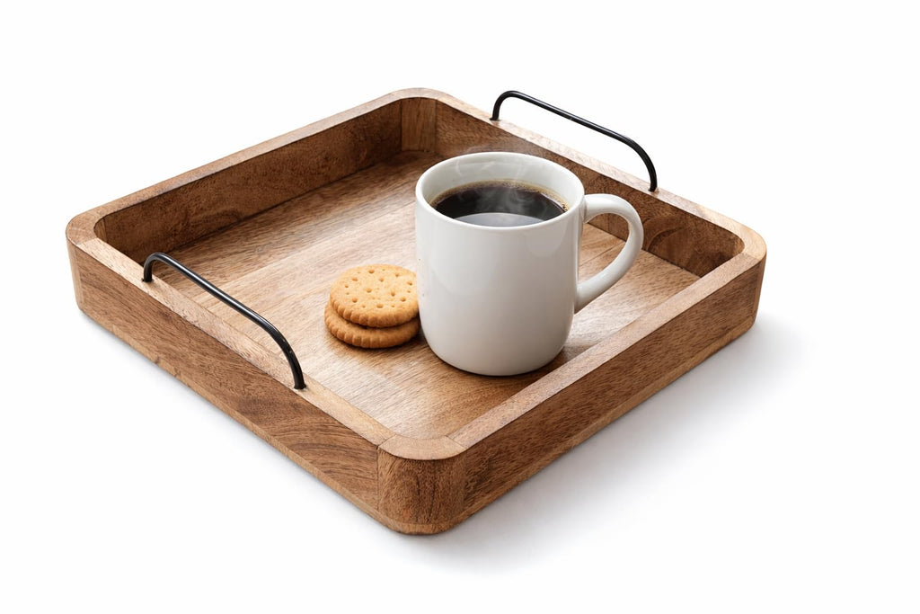 MT WoodRyzn Wooden Serving Tray for Home & Kitchen Item Serving Snacks & Fruits Decorative Kitchen & Dining Table Tray Decor 10 Inch