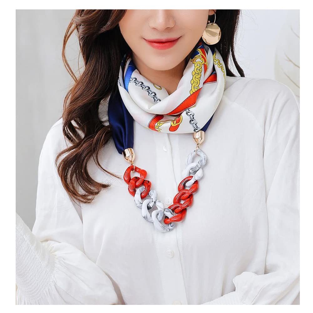 Malvina Plain Design Necklace Scarf For Women Fashion Pearl Necklace Wrapped Chiffon Scarf (Black)