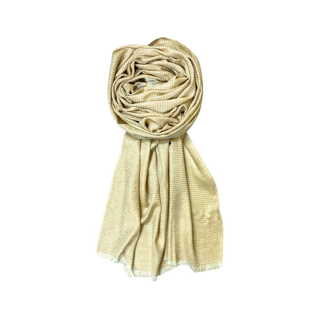 FAHABO Shimmer Woven Cotton Blend Scarf for Women – Lightweight Hijab & Stole Wrap | 73 x 29 Inches (Yellow)