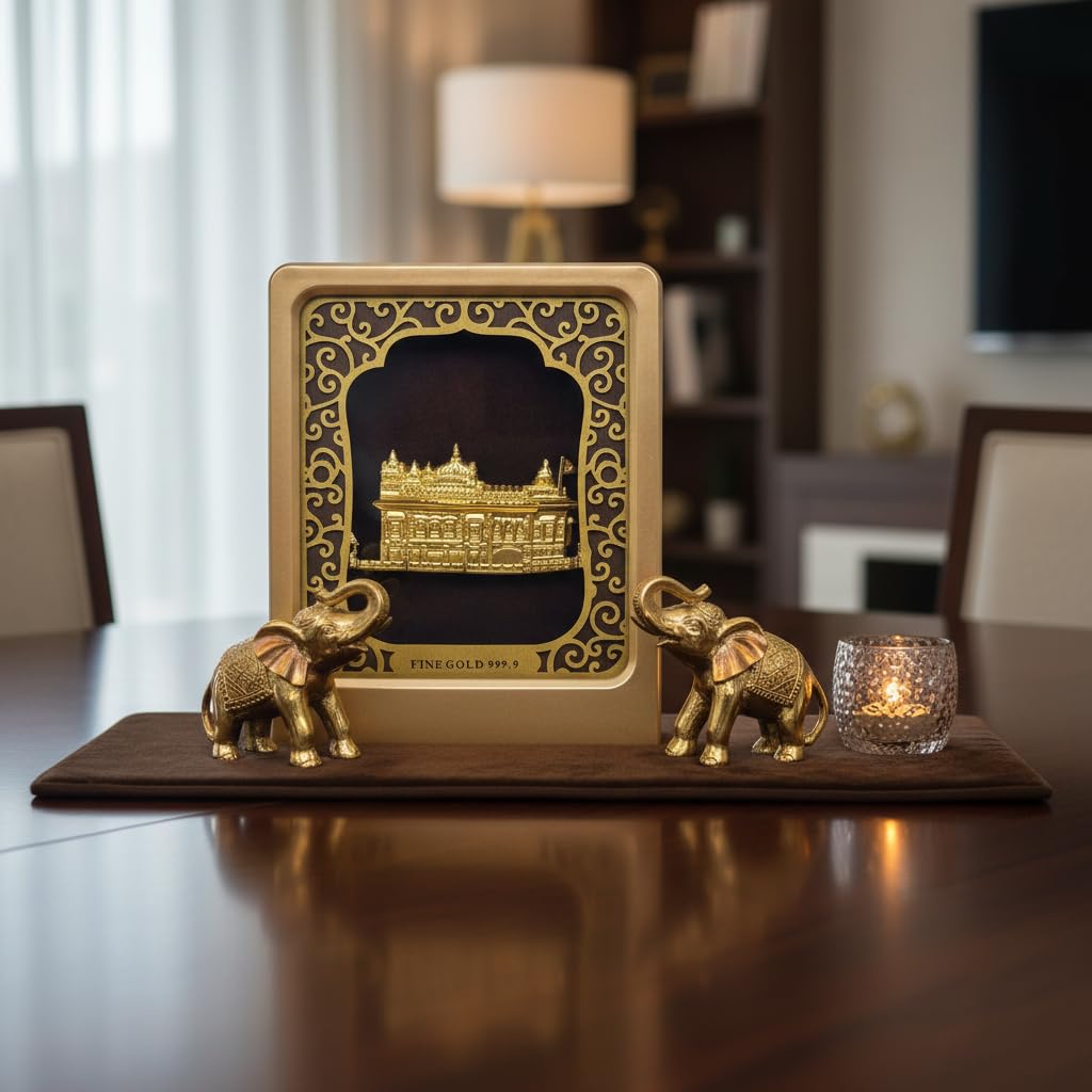 Aarya24KT Elite Gold Table Top Golden Temple |Gold Foil Spiritual Showpiece | Mini Golden Temple Idol for Home, Office & Prayer Décor | Housewarming, Festive & Sikh Religious Gift (9cm x 4cm x 11cm)