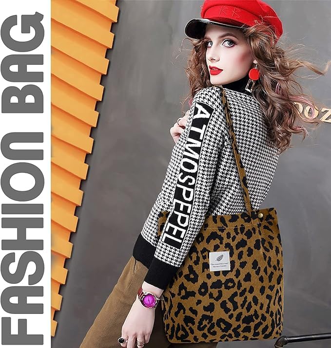 BROGBUS Casual Design Shoulder Handheld Tote Handbag for Women, Girls Canvas Jhola Bag for College Office Use (Leopard Color)