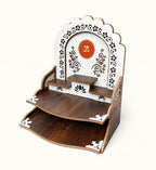 Acrylic Wooden Home Temple with Om Design, White and Brown, 26 x 29 x 36 cm, for Home and Office