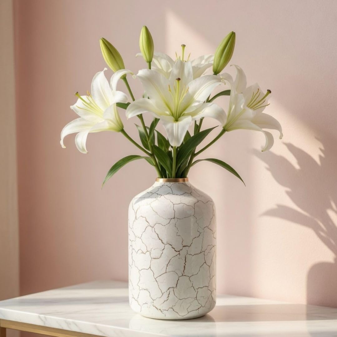 BEHOMA White Metal Vase for Home & Office Decor