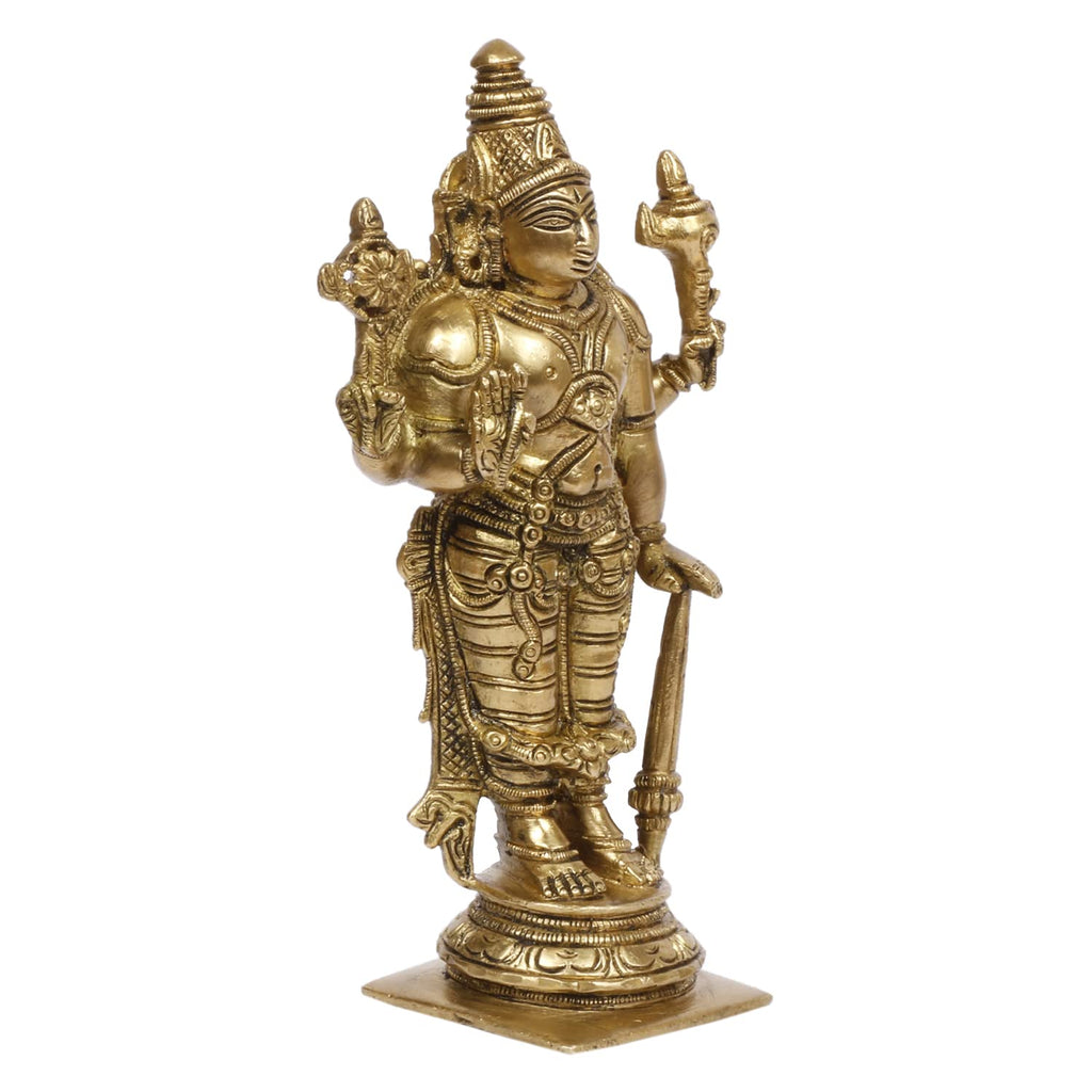 ARTVARKO Brass Lord Bhagwan Vishnu Narayana with Shankh Chakra Idol Statue for Home Décor Mandir Temple Puja Gift 7 Inch