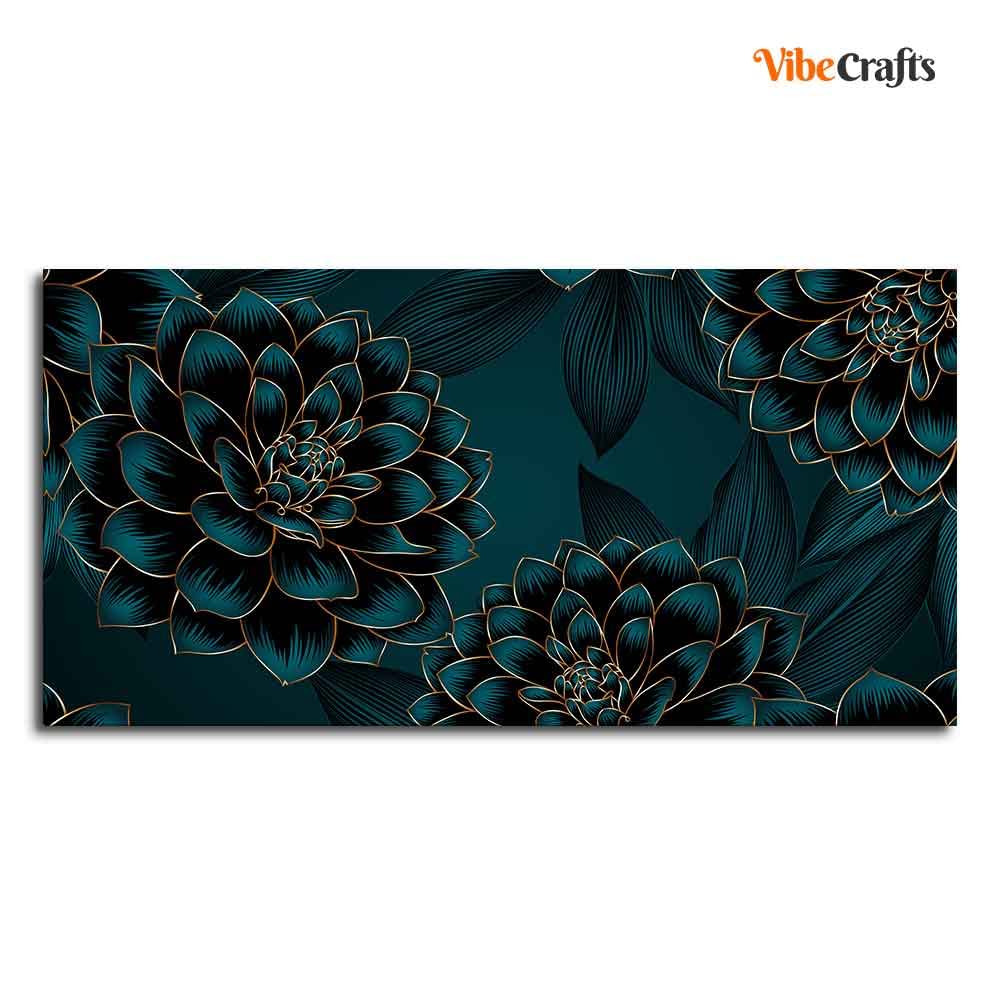 VIBECRAFTS Canvas Paintings for Living Room Drawing Room Golden Flowers Dahlia And Leaves Canvas Wall Painting Fitted With Wooden Frame For Home | Office | Living Room | Gifts (PTVCH_2536)
