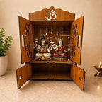 Privla Wooden DIY Small Size Home Temple with Door & Drawer Engineered Wood Pooja Mandir for Home-Office | OM-with Bells Design | Wall Hanging & Floor Resting Mandir (OM with Bells-) 36 * 20 * 25