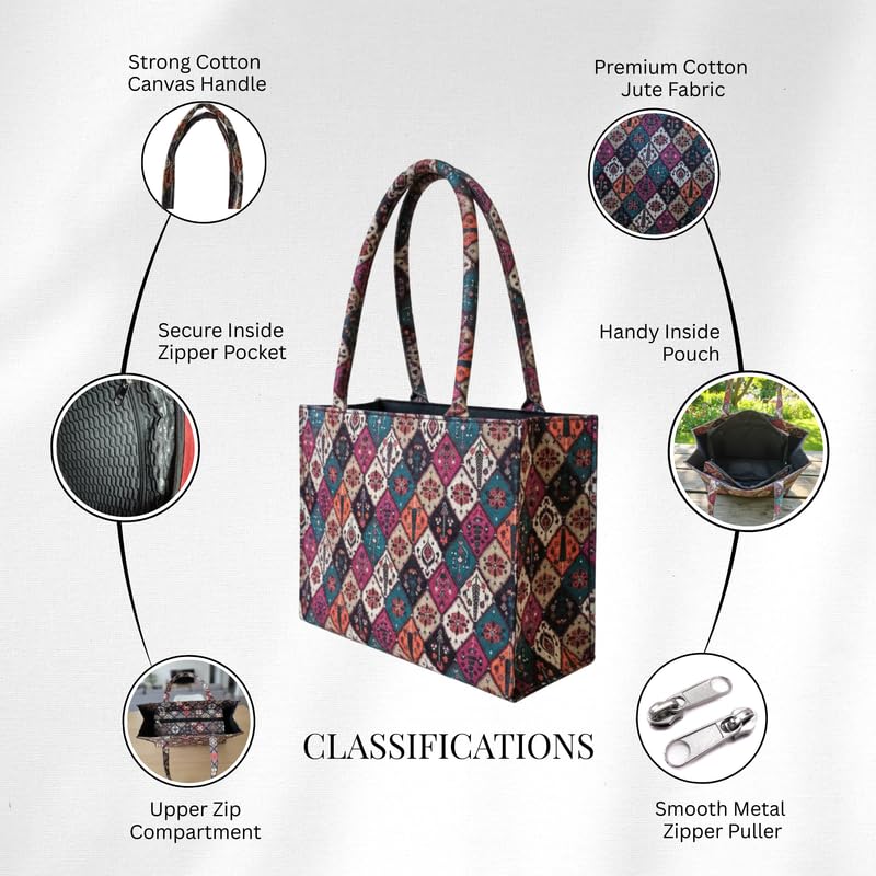 Stylish Jute Hand Bag for Women | Cotton Bags for Women Handbags | Eco-Friendly Shoulder Shopping Bag for Office, College & Work, Tote Bag for Girls | 14-inch Laptop Space