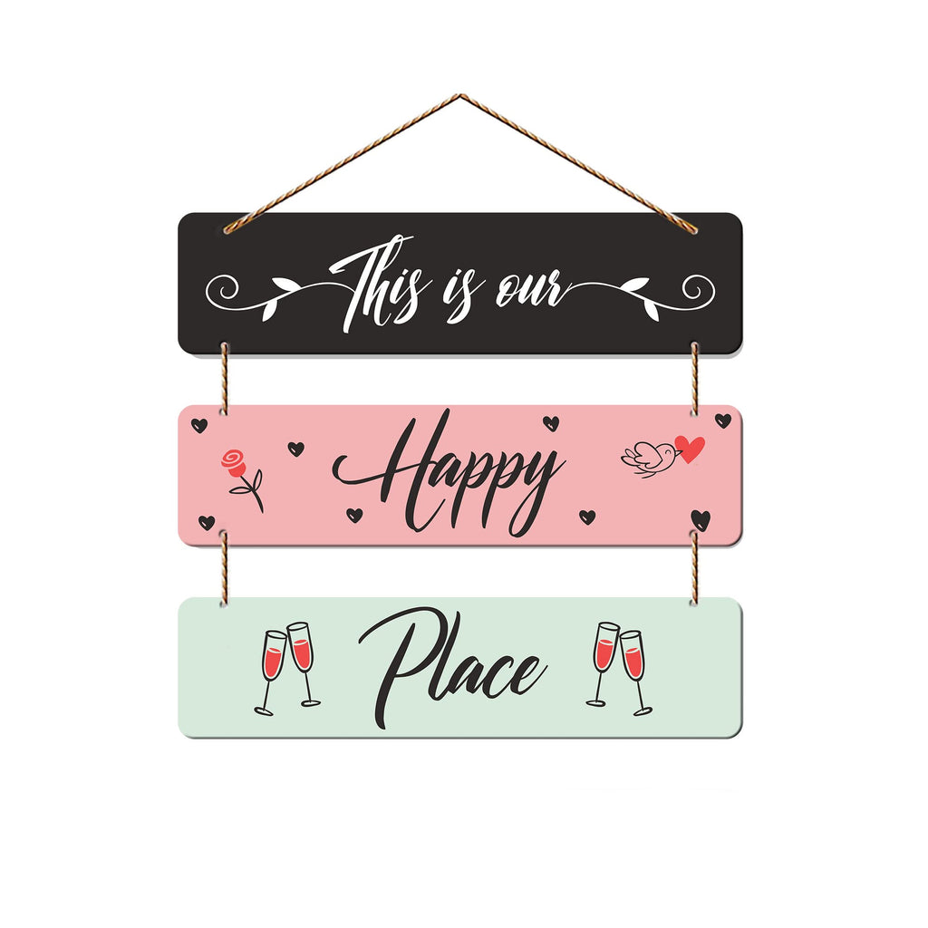 Artvibes This Is Our Happy Place Family Wooden Wall Hanger for Home Decor | Quotes Decor Item | Wall Accents | Gift Items | Wall Illustrations | Artworks Hangings | Mdf Wall Decoration (WH_5304NN)