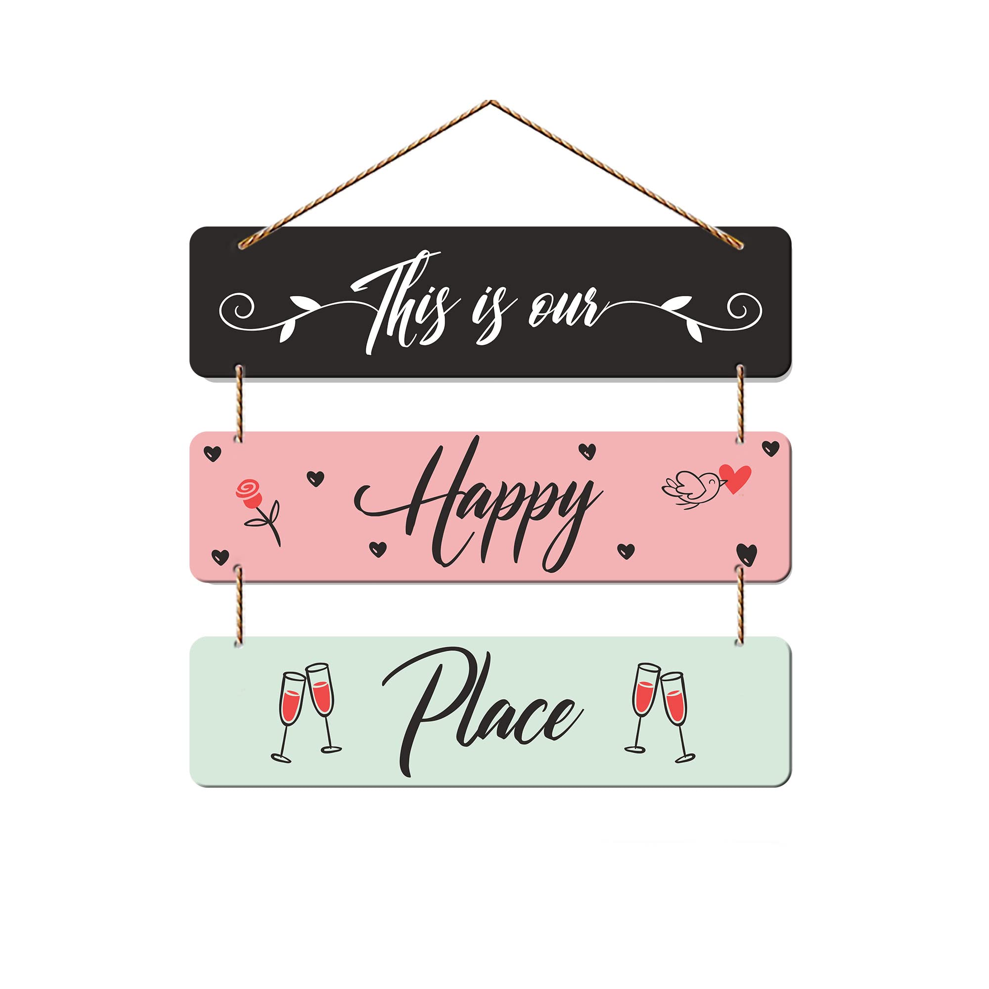 Artvibes This Is Our Happy Place Family Wooden Wall Hanger for Home Decor | Quotes Decor Item | Wall Accents | Gift Items | Wall Illustrations | Artworks Hangings | Mdf Wall Decoration (WH_5304NN)