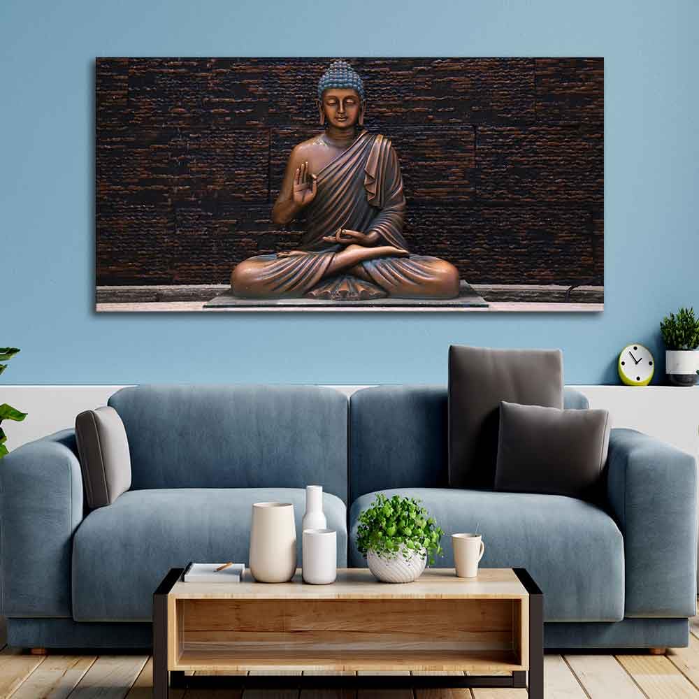 VIBECRAFTS Canvas Paintings for Living Room Drawing Room Buddha Meditating Statue Canvas Wall Painting Fitted With Wooden Frame For Home | Office | Living Room | Gifts (PTVCH_2568NNN)
