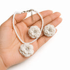 KRITAARTH White Beaded Floral Jewelry Set for Women | Handmade Flower Necklace with Matching Stud Earrings | Elegant Pearl Bead Choker Set | Party , Wedding, Bridal, Festive & Traditional Jewellery Gift