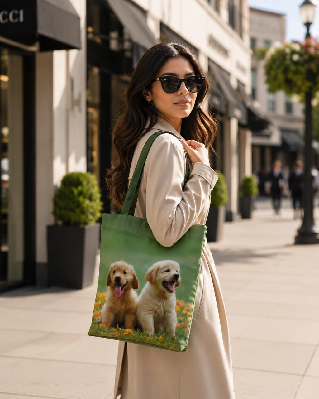MINTHILL Canvas premium Tote Bag for Women with Zipper & liner, innerpocket Reusable Shoulder Bag for Shopping, Work, Travel, Daily Carry, Lightweight, Easy Care (Puppies Print)