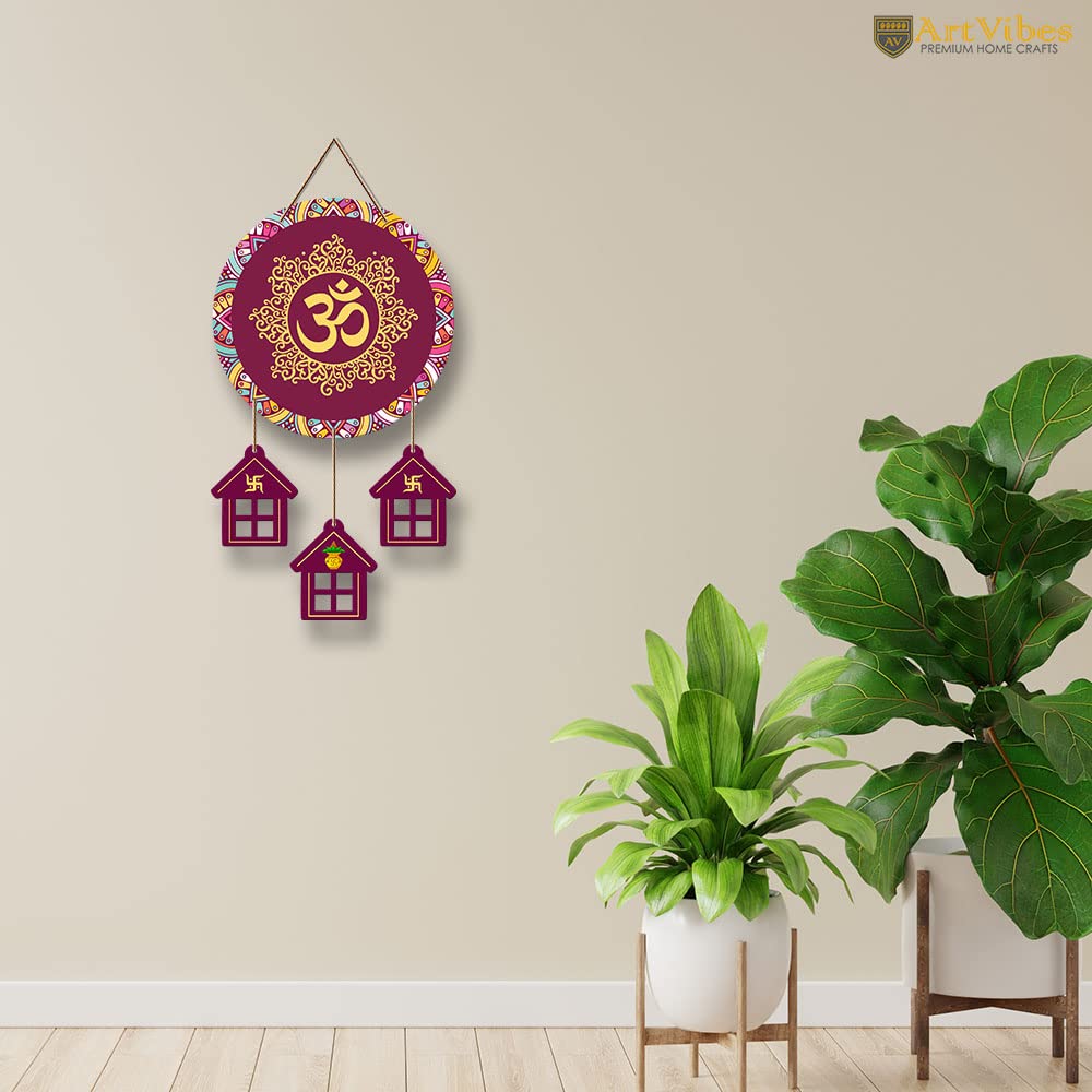 Artvibes OM Mantra Printed Wooden Religious Wall Art For Home Temple | Living Room | Spiritual Decor Items | Sanskrit Shloka Art Item | Wall Sculpture | Signs & Plaques | Gift Items (WH_7205N)