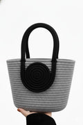 RUGSZONE Attractive Hand Bag | Large Tote | Summer Bucket | Bamboo Beach Basket for Women | Boho Handbag | Jute Handmade (Grey)