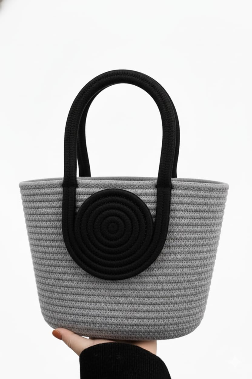 RUGSZONE Attractive Hand Bag | Large Tote | Summer Bucket | Bamboo Beach Basket for Women | Boho Handbag | Jute Handmade (Grey)